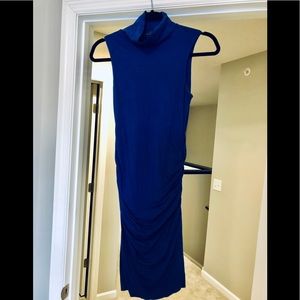 Mock turtleneck ruched tank dress.